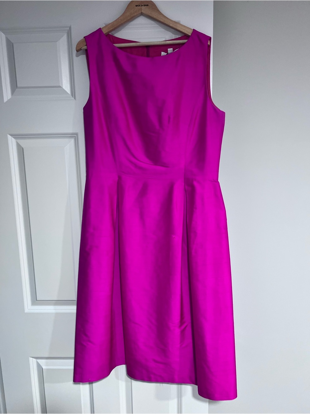 Vintage 100% Silk Trio NYC Sleeveless Fit-and-Flare Dress in Magenta